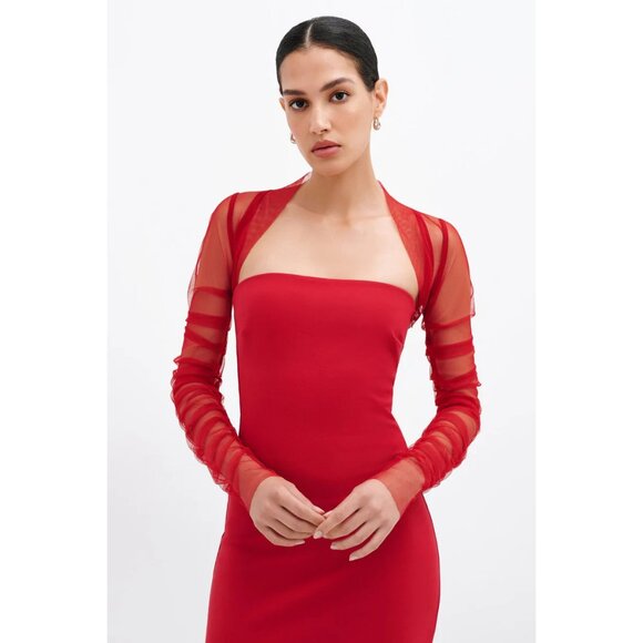 NWT Marcella NYC red mesh ruched Madison Bolero - Picture 2 of 11